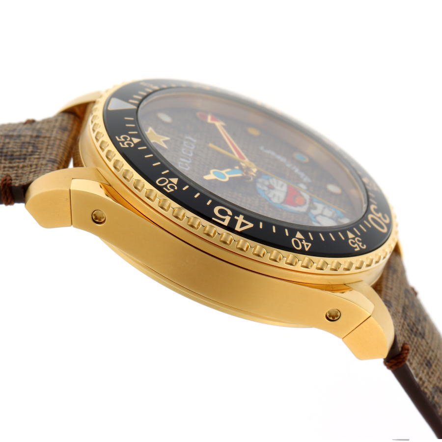 Shop Authentic Gucci Dive Doraemon Quartz Brown Dial Brown Leather Strap Watch For Men - YA136335 - Luxxuri