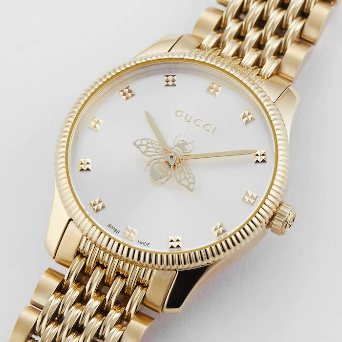 Shop Authentic Gucci G Timeless Quartz Mother of Pearl Dial Gold Steel Strap Watch For Women - YA1265021 - Luxxuri