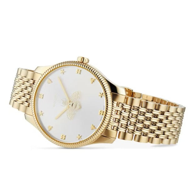 Shop Authentic Gucci G Timeless Quartz Silver Dial Gold Steel Strap Watch For Women - YA1264155 - Luxxuri