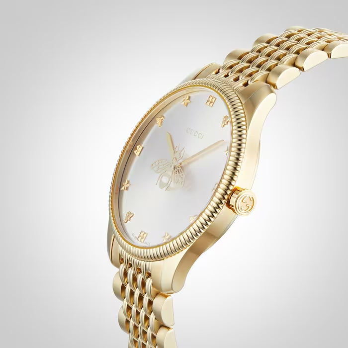 Shop Authentic Gucci G Timeless Quartz Silver Dial Gold Steel Strap Watch For Women - YA1264155 - Luxxuri