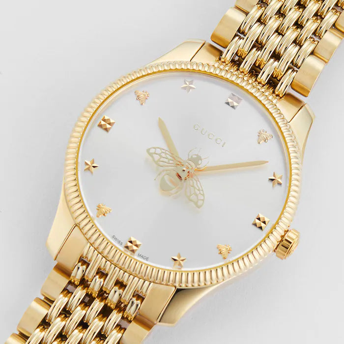Shop Authentic Gucci G Timeless Quartz Silver Dial Gold Steel Strap Watch For Women - YA1264155 - Luxxuri
