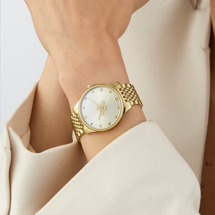 Shop Authentic Gucci G Timeless Quartz Silver Dial Gold Steel Strap Watch For Women - YA1264155 - Luxxuri