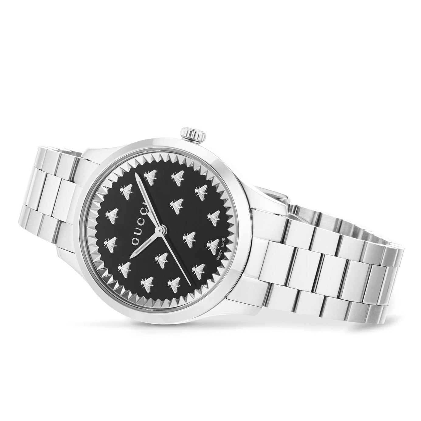 Shop Authentic Gucci G Timeless Quartz Black Dial Silver Steel Strap Watch for Women - YA1265034 - Luxxuri