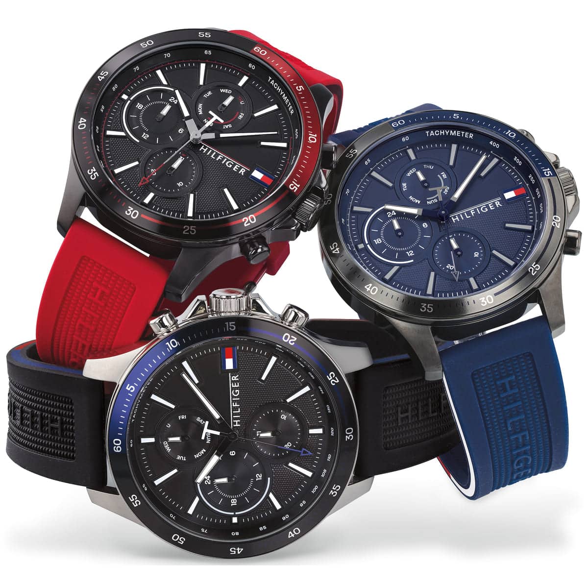 Tommy Hilfiger Multifunction Quartz Black Dial Red Rubber Strap Watch for Men - 1791722