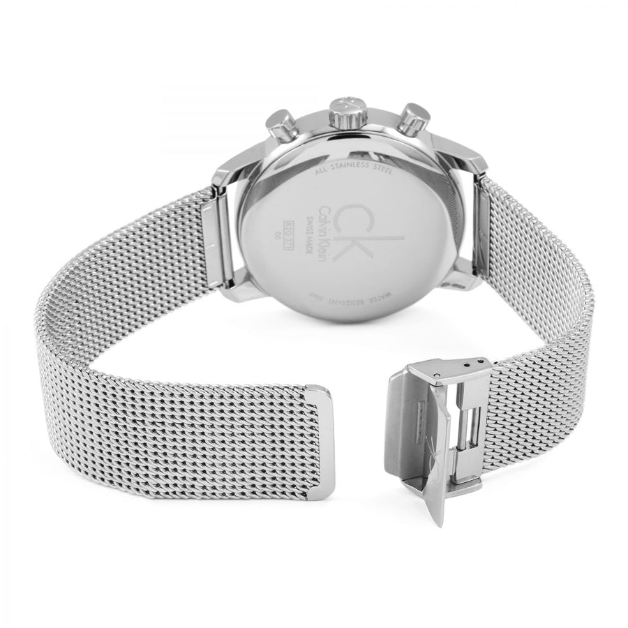 Shop Authentic Calvin Klein City Chronograph Black Dial Silver Mesh Bracelet Watch for Men - K2G27121 - Luxxuri