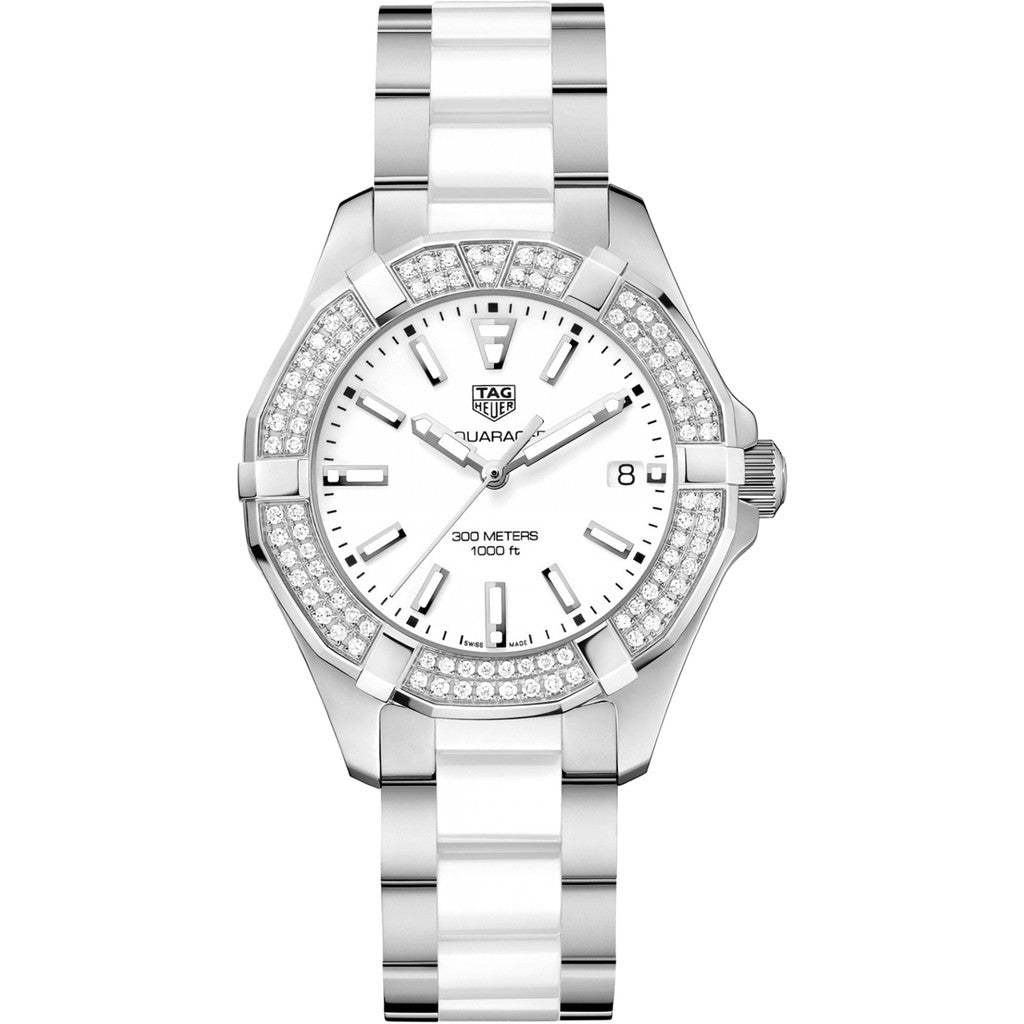 Shop Authentic Tag Heuer Aquaracer Diamonds White Dial Two Tone Steel Strap Watch for Women - WAY131F.BA0914 - Luxxuri