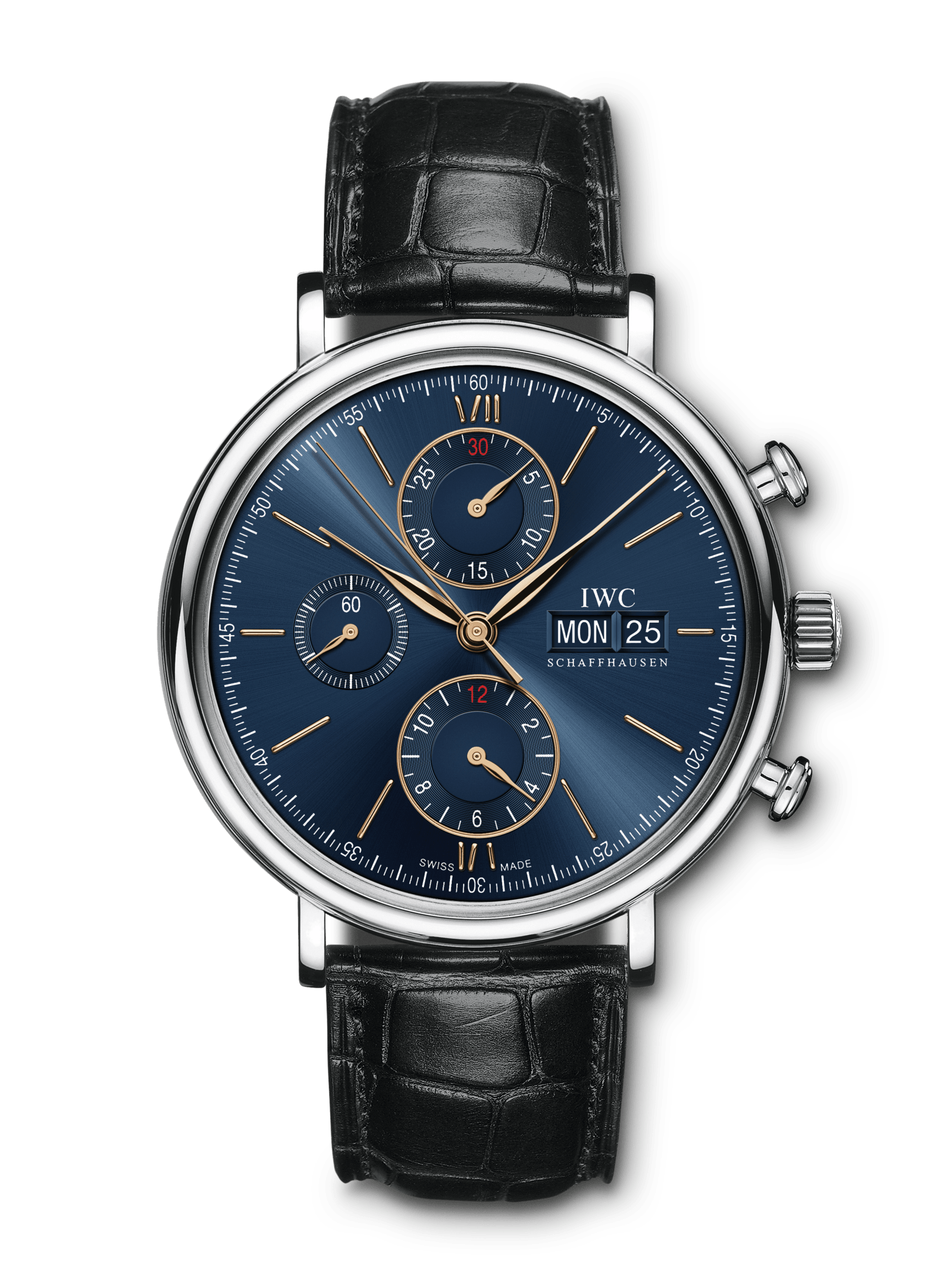 Shop Authentic IWC Portofino Chronograph Blue Dial Black Leather Strap Watch for Men - IW391036 - Luxxuri