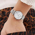 Shop Authentic Emporio Armani Gianni T Bar White Marble Dial Silver Steel Strap Watch For Women - AR11170 - Luxxuri