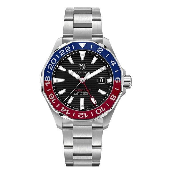 Shop Authentic Tag Heuer Aquaracer GMT Caliber 7 Pepsi Black Dial Silver Steel Strap Watch for Men - WAY201F.BA0927 - Luxxuri