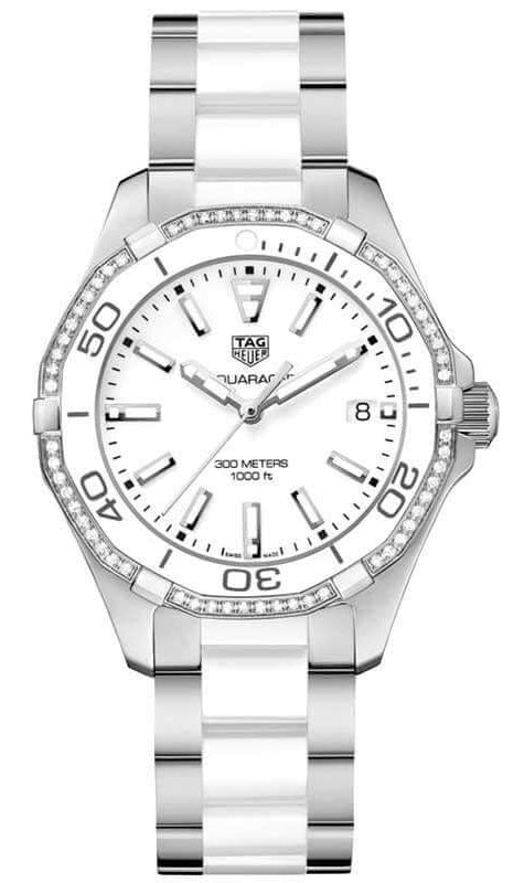 Tag Heuer Aquaracer Diamonds White Dial Two Tone Steel Strap Watch for Women - WAY131H.BA0914