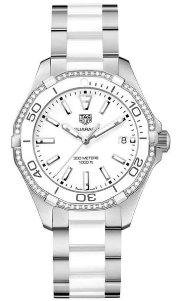 Shop Authentic Tag Heuer Aquaracer Diamonds White Dial Two Tone Steel Strap Watch for Women - WAY131H.BA0914 - Luxxuri
