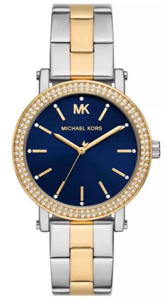 Michael Kors Analog Blue Dial Two Tone Steel Strap Watch for Women - MKO1049