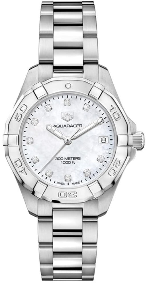 Shop Authentic Tag Heuer Aquaracer Diamonds White Mother of Pearl Dial Silver Steel Strap Watch for Women - WBD1314.BA0740 - Luxxuri