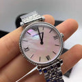 Shop Authentic Emporio Armani Gianni T Bar Pink Mother of Pearl Dial Silver Steel Strap Watch For Women - AR1779 - Luxxuri