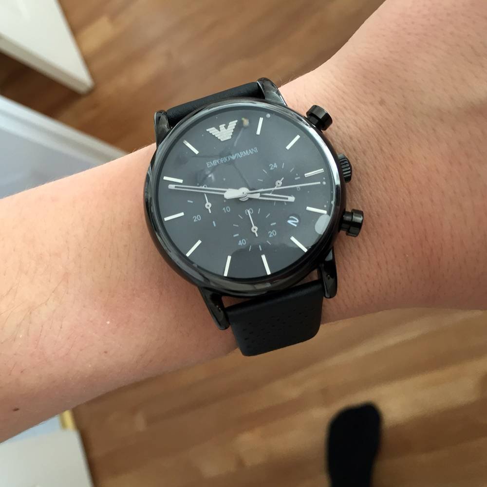 Shop Authentic Emporio Armani Luigi Chronograph Black Dial Black Leather Strap Watch For Men - AR1737 - Luxxuri