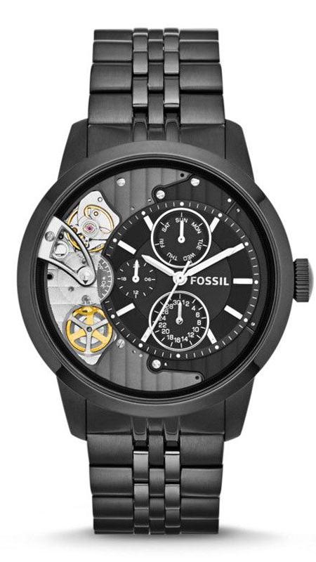Fossil Townsman Mechanical Black Dial Black Steel Strap Watch for Men - ME1136