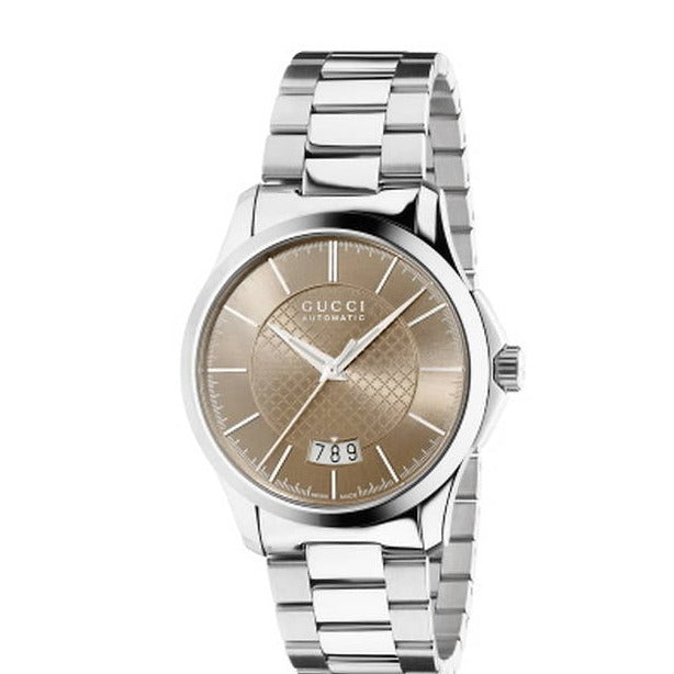Shop Authentic Gucci G Timeless Automatic Brown Dial Silver Steel Strap Watch For Women - YA126431A - Luxxuri