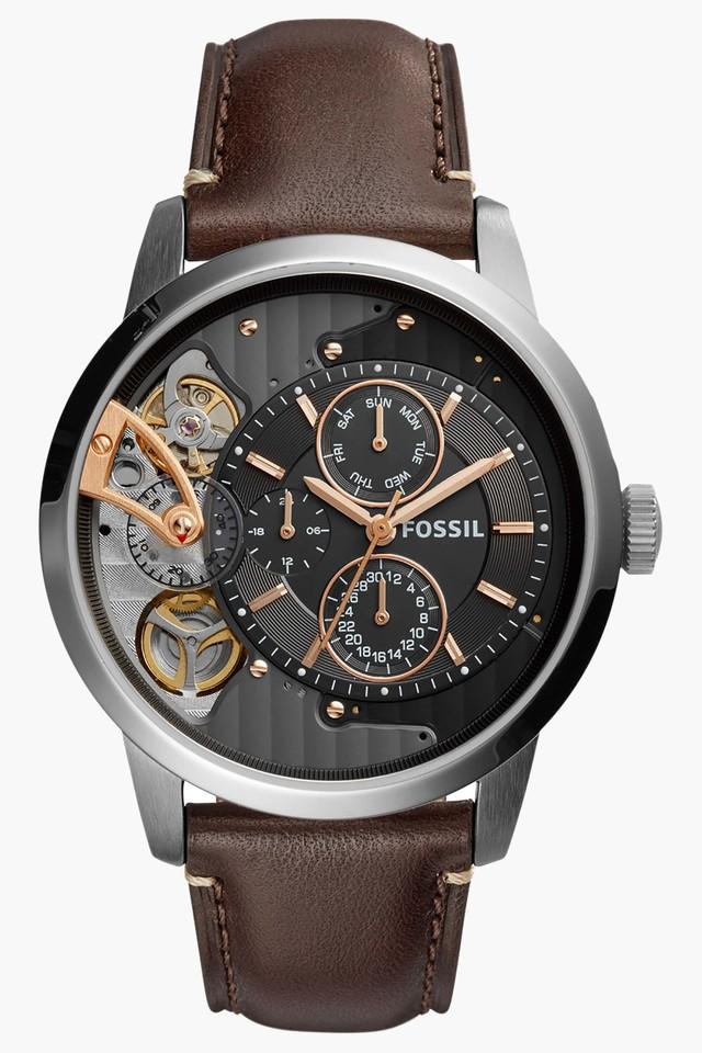 Fossil Townsman Automatic Black Dial Brown Leather Strap Watch for Men - ME1163