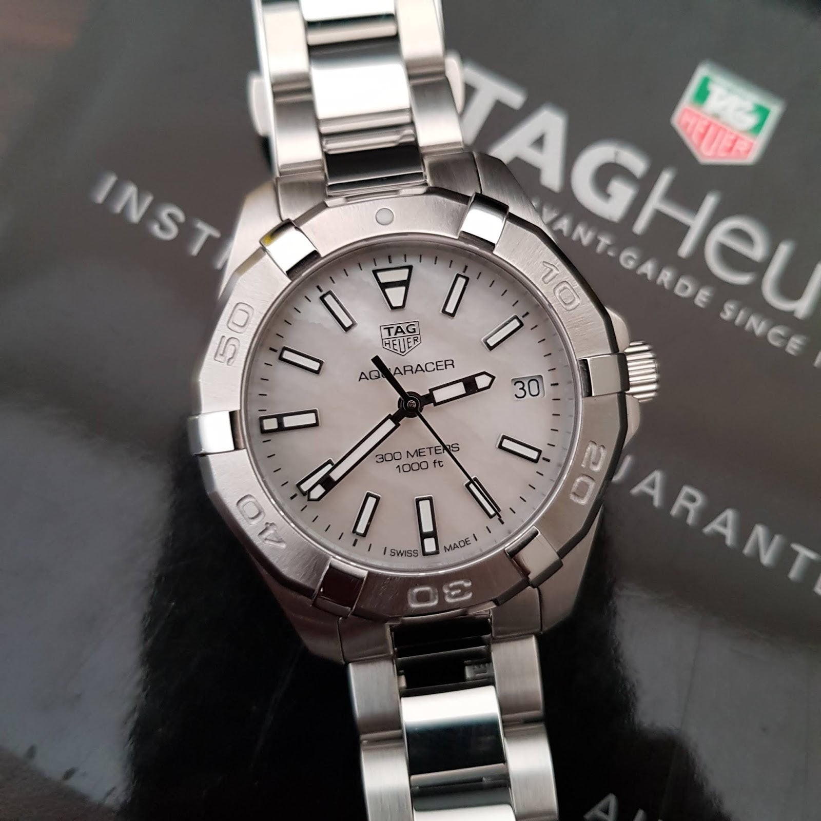 Shop Authentic Tag Heuer Aquaracer White Mother of Pearl Dial Silver Steel Strap Watch for Women - WBD1311.BA0740 - Luxxuri