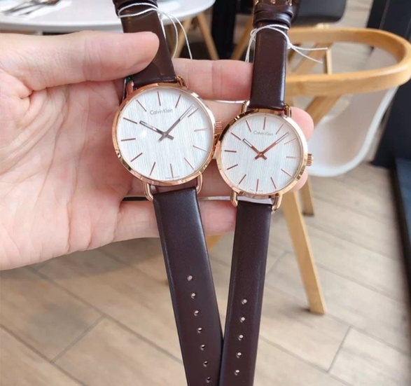 Shop Authentic Calvin Klein Even White Dial Brown Leather Strap Watch for Women - K7B236G6 - Luxxuri