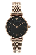 Shop Authentic Emporio Armani Gianni T-Bar Black Dial Rose Gold Strap Watch For Women - AR11145 - Luxxuri