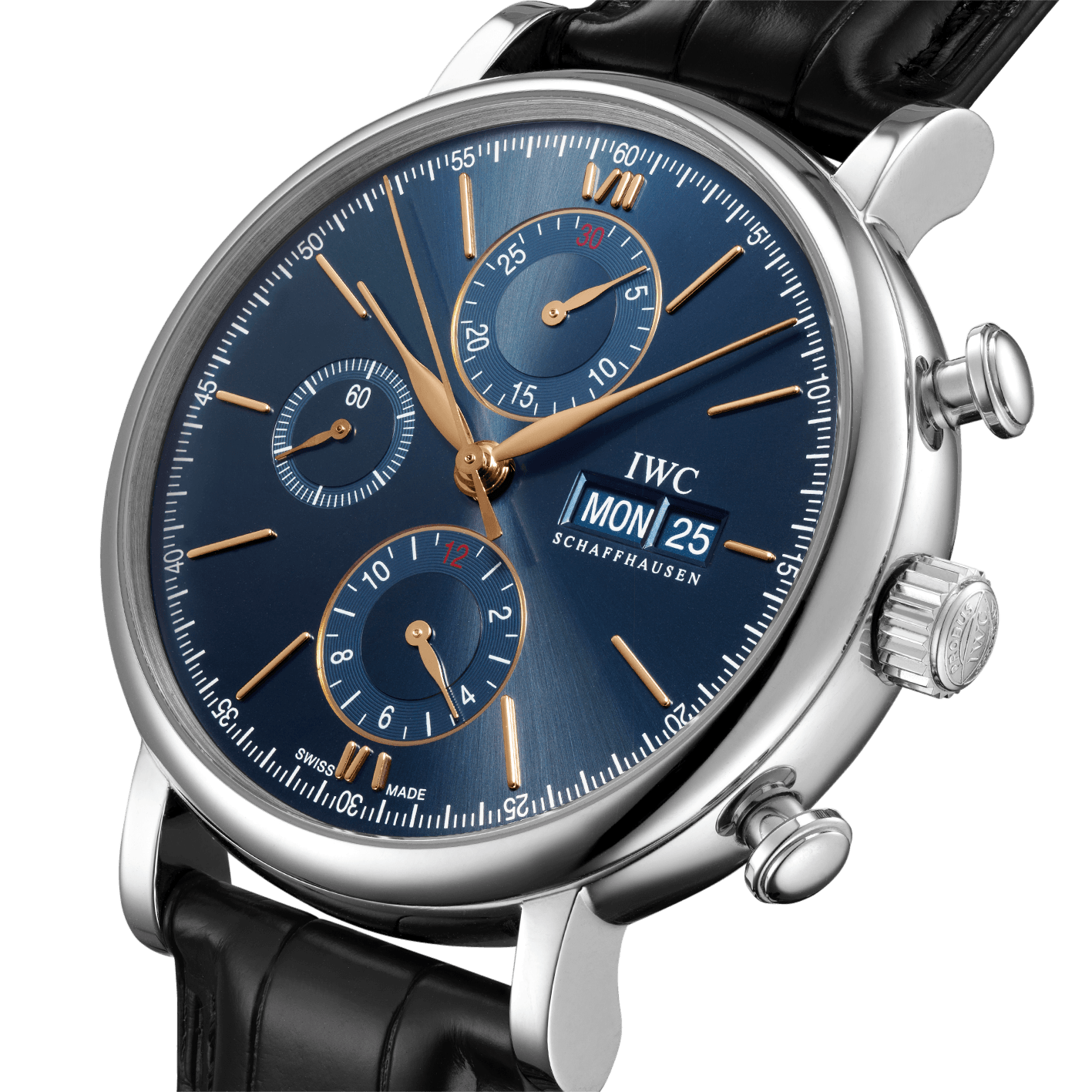 Shop Authentic IWC Portofino Chronograph Blue Dial Black Leather Strap Watch for Men - IW391036 - Luxxuri