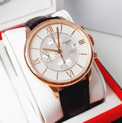 Shop Authentic Tissot Des Tourelles Chronograph Silver Dial Brown Leather Strap Watch For Men - T099.427.36.038.00 - Luxxuri