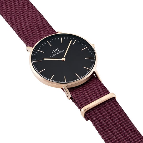 Shop Authentic Daniel Wellington Classic Roselyn Black Dial Maroon Nylon Strap Watch For Women - DW00100273 - Luxxuri