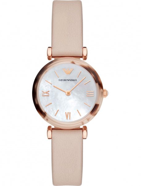 Emporio Armani Mother of Pearl Dial Beige Leather Strap Watch For Women - AR11004