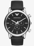 Shop Authentic Emporio Armani Luigi Chronograph Black Dial Black Leather Watch For Men - AR1828 - Luxxuri