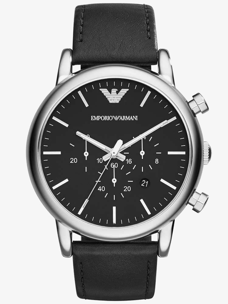 Shop Authentic Emporio Armani Luigi Chronograph Black Dial Black Leather Watch For Men - AR1828 - Luxxuri