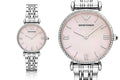 Shop Authentic Emporio Armani Gianni T Bar Pink Mother of Pearl Dial Silver Steel Strap Watch For Women - AR1779 - Luxxuri