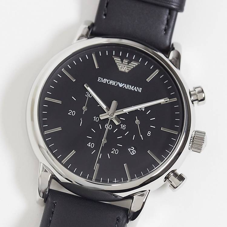 Shop Authentic Emporio Armani Luigi Chronograph Black Dial Black Leather Watch For Men - AR1828 - Luxxuri