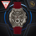 Shop Authentic Guess Headline Multifunction Grey Dial Burgundy Silicone Strap Watch For Men - GW0571G4 - Luxxuri