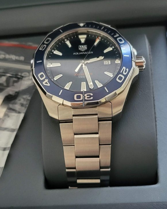 Tag Heuer Aquaracer Blue Dial Silver Steel Strap Watch for Men - WAY101C.BA0746