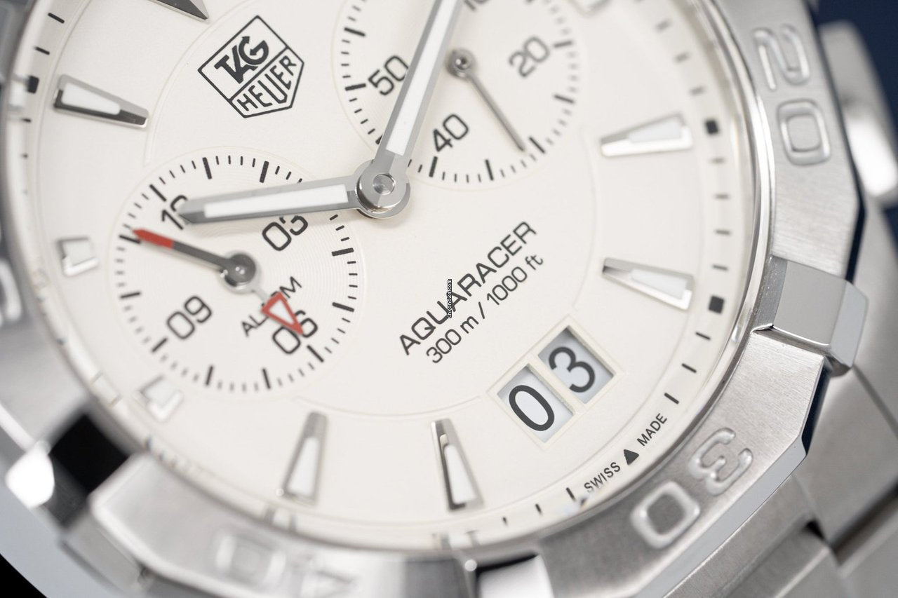 Tag Heuer Aquaracer Chronograph White Dial Silver Steel Strap Watch for Men - WAY111Y.BA0928