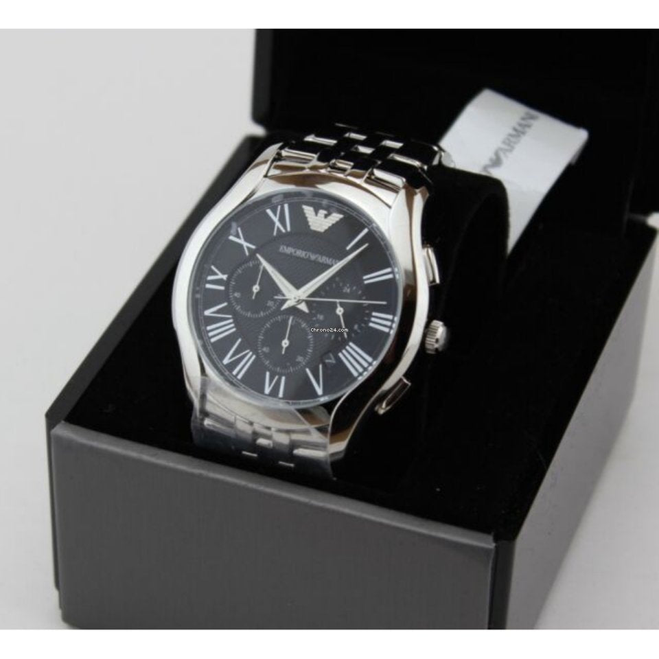 Shop Authentic Emporio Armani Classic Chronograph Black Dial Silver Steel Strap Watch For Men - AR1786 - Luxxuri