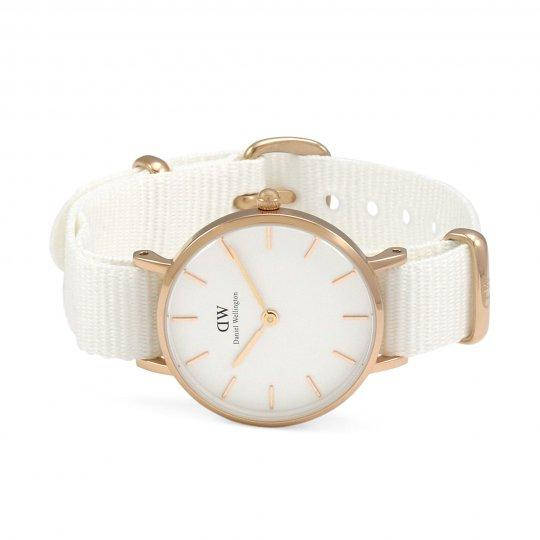 Shop Authentic Daniel Wellington Petite Dover Quartz White Dial White NATO Strap Watch For Women - DW001000313 - Luxxuri