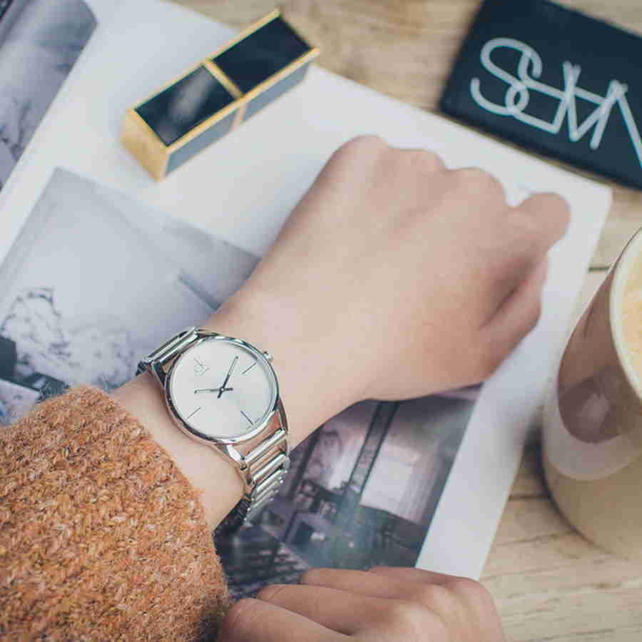 Shop Authentic Calvin Klein Stately White Dial Silver Steel Strap Watch for Women - K3G23126 - Luxxuri