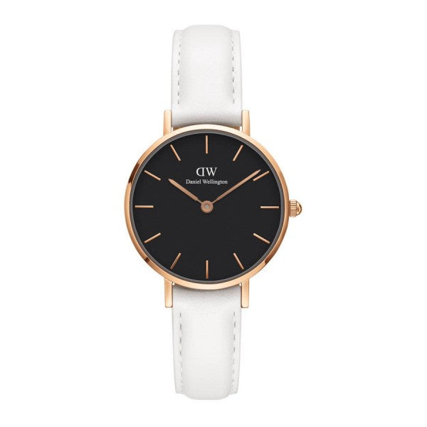 Shop Authentic Daniel Wellington Classic Petite Bondi Black Dial White Leather Strap Watch For Women - DW00100285 - Luxxuri