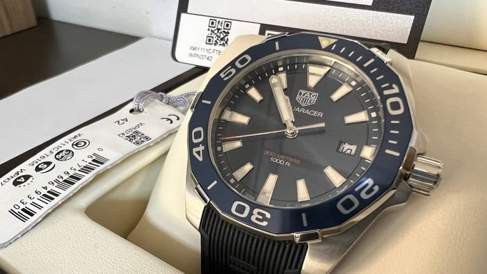 Shop Authentic Tag Heuer Aquaracer Blue Dial Blue Rubber Strap Watch for Men - WAY111C.FT6155 - Luxxuri