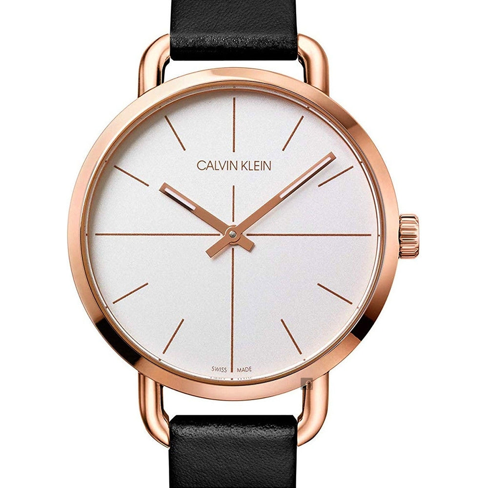 Shop Authentic Calvin Klein Even White Dial Black Leather Strap Watch for Women - K7B236C6 - Luxxuri