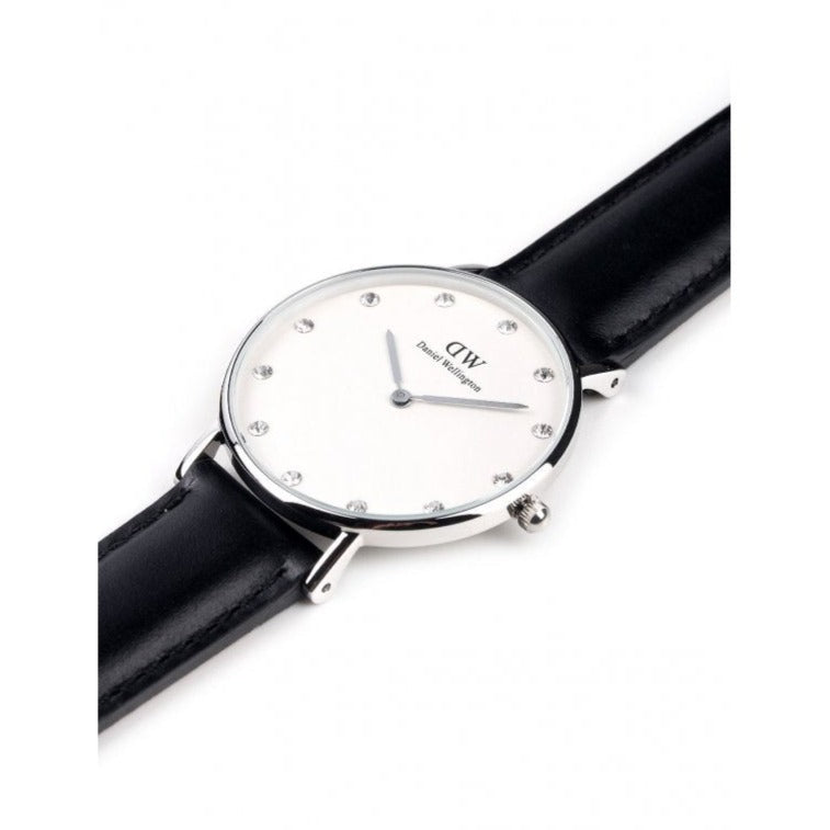 Shop Authentic Daniel Wellington Classy Sheffield White Dial Black Leather Strap Watch For Women - DW00100080 - Luxxuri