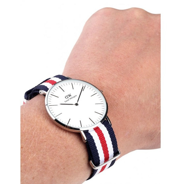 Shop Authentic Daniel Wellington Classic Canterbury White Dial Two Tone Nylon Strap Watch For Men - DW00100016 - Luxxuri