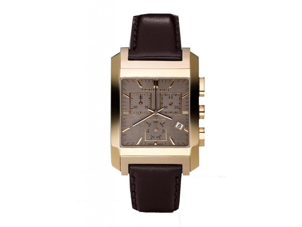 Burberry Heritage Chronograph Square Grey Dial Brown Leather Strap Watch for Men - BU1566