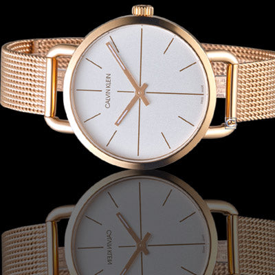 Shop Authentic Calvin Klein Even White Dial Rose Gold Mesh Bracelet Watch for Women - K7B23626 - Luxxuri