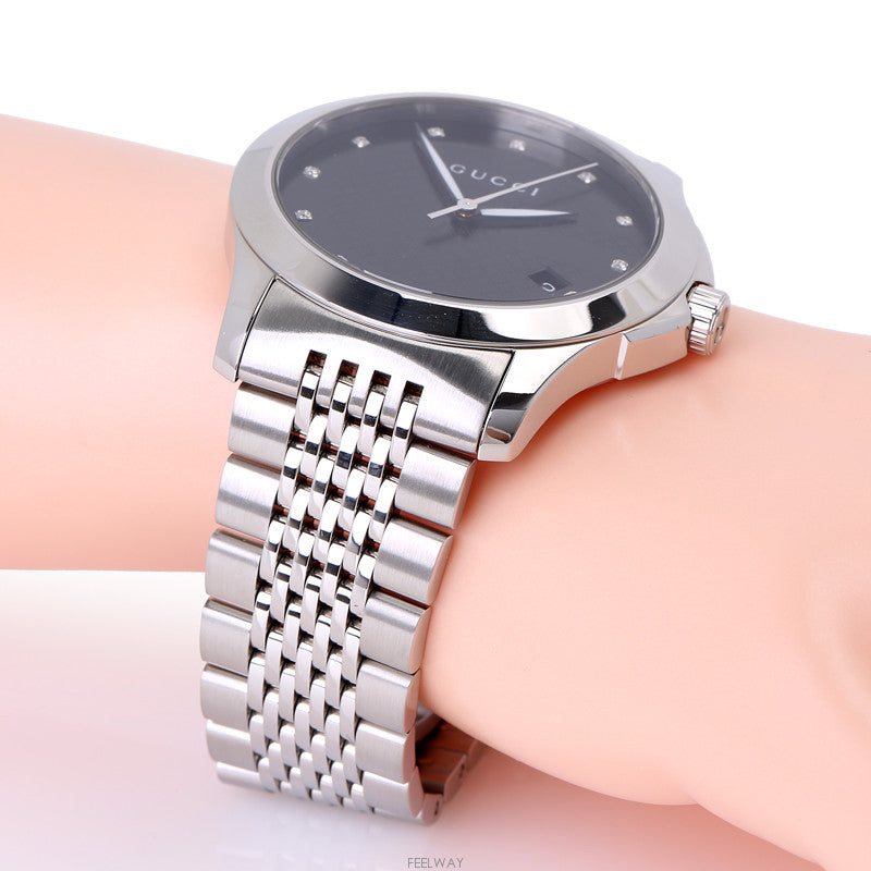 Shop Authentic Gucci G Timeless Diamonds Black Dial Silver Steel Strap Watch For Men - YA126405 - Luxxuri