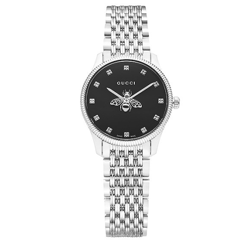 Shop Authentic Gucci G Timeless Quartz Black Dial Silver Steel Strap Watch For Women - YA1265020 - Luxxuri