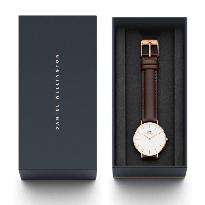 Shop Authentic Daniel Wellington Classic Petite Bristol White Dial Brown Leather Strap Watch For Women - DW00100171 - Luxxuri