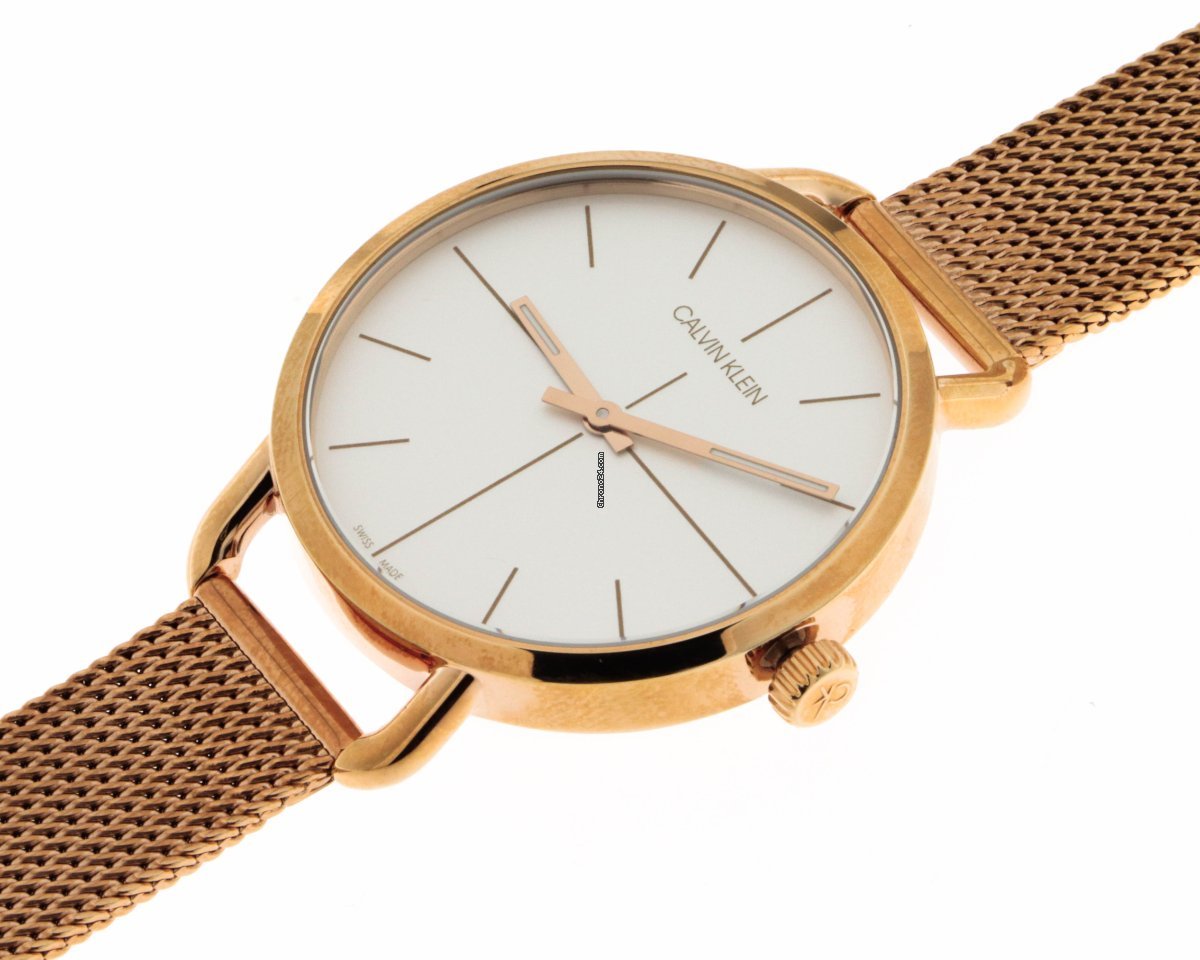 Shop Authentic Calvin Klein Even White Dial Rose Gold Mesh Bracelet Watch for Women - K7B23626 - Luxxuri